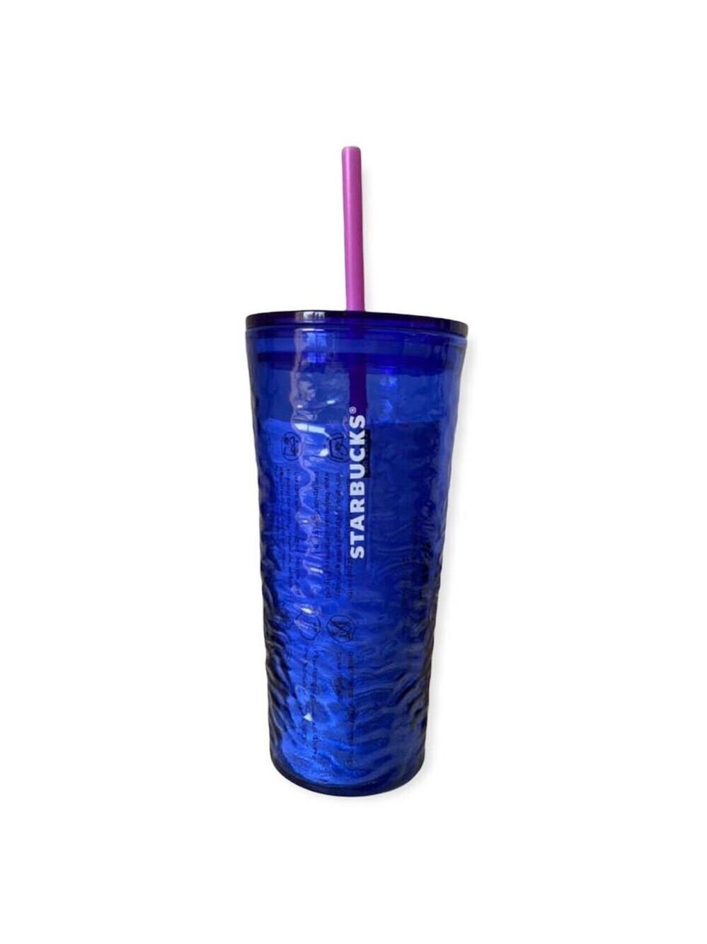 Starbucks 2021 Cobalt Blue~Wave Glass~18oz Tumbler with Pink Straw~HTF~NEW!!!
